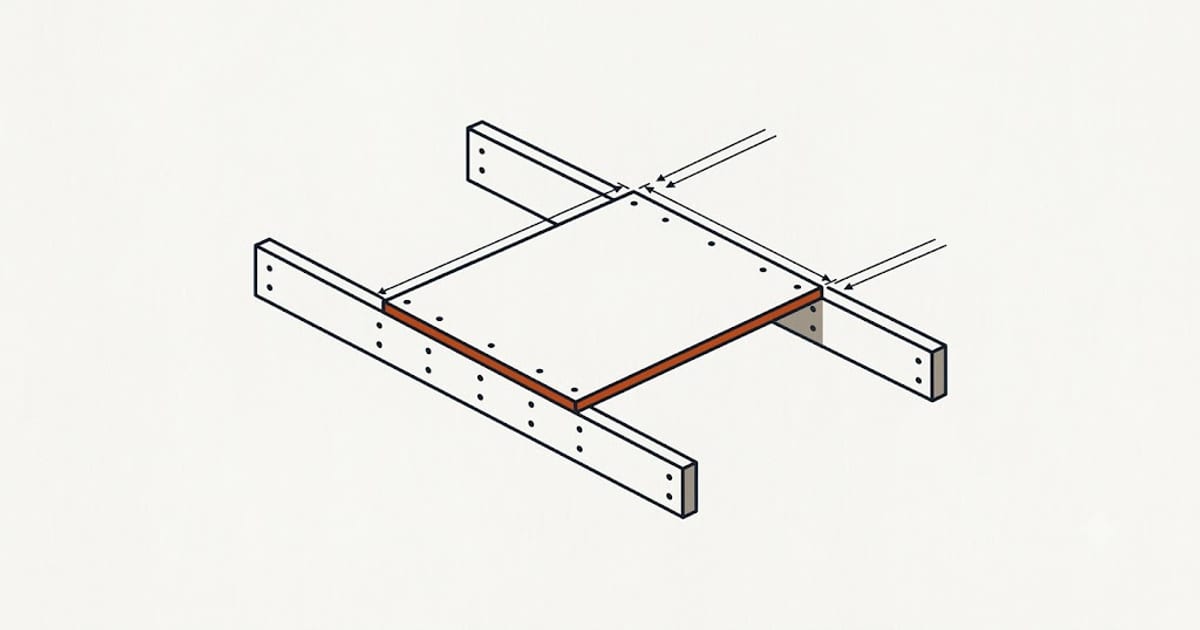 Ceiling board fastened across joists at tighter screw spacing