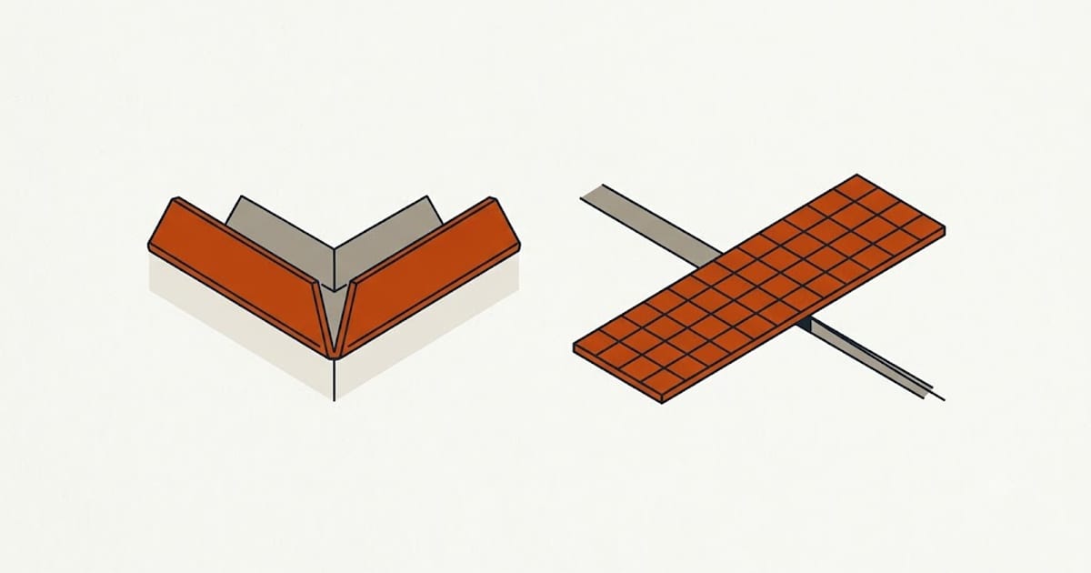 Paper tape folded into a corner beside flat mesh tape on a joint
